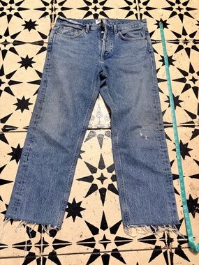 Agolde Light Blue Straight-Leg Jeans with Raw Hem
